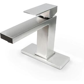 Bathroom Sink Faucet Brushed Nickel Single Handle Bathroom Faucet 1 Hole or 3 Holes with Optional Deck Plate, Stainless Steel Lavatory Vanity Faucet Water Supply Lines Included, 1.2 GPM