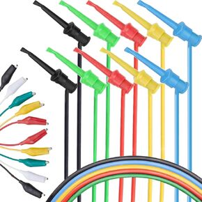 5 Pcs Test Hook Double-Ended Test Hook with Cable 5 Color IC Test Hooks Test, with 5 Pcs Double-Ended Alligator Clips Cables for Electronic, Component, Testing Connecting