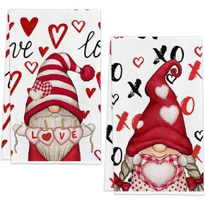 Valentines Day Kitchen Towels, Valentines Kitchen Decor Dish Tea Towels 16"x23.5" Sets of 2, Red Valentine Day Gnomes Decorations for Home Kitchen Towels Housewarming Gifts Bathroom