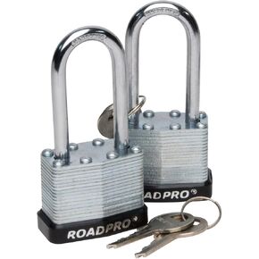 Roadpro RPLS-40L/2 40mm Laminated Steel Padlock with Bumper Guard and 2" Shackle - Pack of 2, Silver