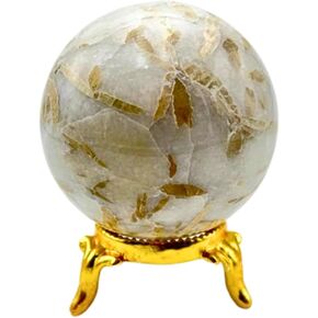 Pyrite Natural 50-55 mm Gemstone Ball Sphere + Stand Hand Carved Crystal Altar Healing Devotional Focus Spiritual Chakra Cleansing Metaphysical Gift Men Women from India