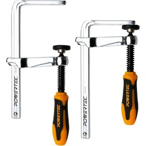 POWERTEC 71410 Quick Screw Guide Rail Clamp for MFT Table and Track Saw Guide Rail System, 5-3/8" Capacity x 2-3/8" Throat Depth, 400lbs Clamping Force, 2 Pack