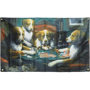 3x5 Feet Dog Play Poker Flag Banner for Home Fraternities Man Cave College Dorm Room Decor with 4 Brass Grommets