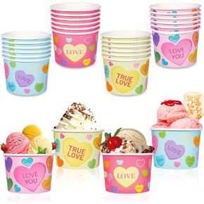 HOWAF 24pcs Valentine's Day Conversation Hearts Party Supplies Ice Cream Bowls,Candy Heart Disposable Treat Snack Cups for Sundae Hot or Cold Food Paper Party Cup 8 oz Paper Dessert Bowls in Kuwait