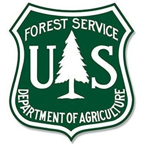White US Forestry Shield Shaped Sticker Decal (Logo Forest Service Badge) Size: 2.5 x 2.5 inch c