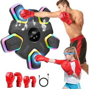Music Boxing Machine with Parent-Child Gloves, Smart Bluetooth Boxing Trainer with 8 RGB Training Lights, Boxing Machine Wall Mounted Music for Home, Office, Gym