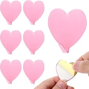 Mabor 6Pcs Cute Wall Hooks Decorative Heart Shaped Hooks for Hanging Things Pink Self Adhesive Cute Key Holder for Wall Stainless Steel Wall Hook for Home Bathroom Supplies