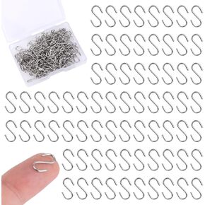 200pcs Mini S Hooks for Hanging, 1/2 Inch Stainless Steel Tiny Miniature Ornament Hooks Metal Wire Small S-Shaped Hangers Connectors for Jewelry Making DIY Craft Keychain (Silver)