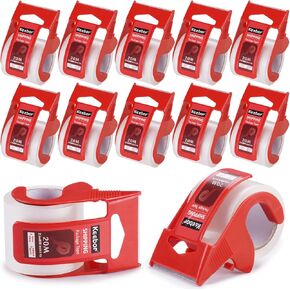 12 Rolls Packaging Tape with Dispenser, Heavy Duty Packing Tape, Clear Tape for Shipping Mailing Wrapping, 1.5'' Core