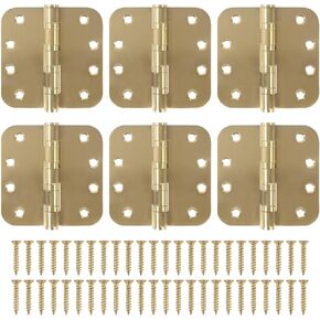 6 Pack Gold Ball Bearing Door Hinges, 4.0 x 4.0 Inches Heavy-Duty Stainless Steel Door Hinges for Exterior & Interior Doors, 5/8'' Radius Corner