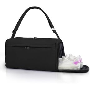 Small Gym Bag for Women with Shoe Compartment Sports Duffle Bag Men with Wet Pocket and Bottle Pocket Lightweight for Travel Workout, Black