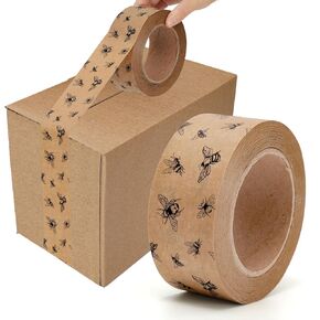 55 Yard Kraft Paper Packing Tape Honey Bee Brown Gift Wrapping Tape Waterproof Shipping Tape for Small Business DIY Crafts Box Carton Decor