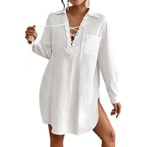 Bsubseach Women's Swimwear Cover Ups Long Sleeve Swimsuit Coverups Beach Shirt Dress Beachwear