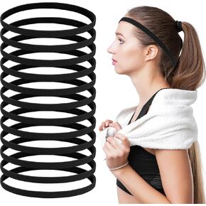12 Pcs Thin Elastic Sports Headbands Skinny Athletic Exercise Hair Bands No Crease Soft Stretchy Sweatband for Men Women Girls Boys Workout Running Football Basketball Soccer Tennis Yoga