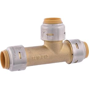 SharkBite Max 1/2 Inch Slip Tee, Push to Connect Brass Plumbing Fitting, Copper and CPVC, UR3362A
