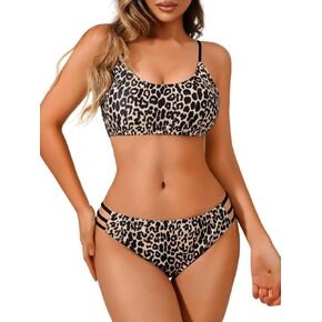 Two Piece Cheetah Bikini, High Leg Cut, Longline Swimsuits Cheeky Bathing Suit Sets Glow Sexy Women Long Line