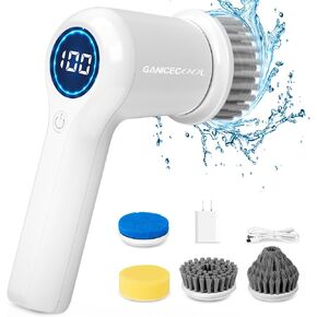 Electric Spin Scrubber, Cordless Electric Shower Scrubber with 4 Replaceable Shower Cleaning Brush Heads Rechargeable for Cleaning Tub, Tile, Floor, Sink, Window, Stove (White)