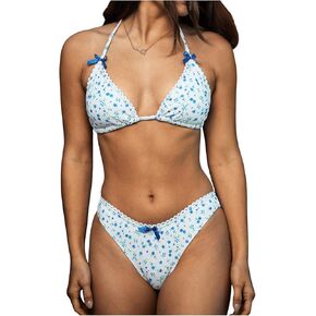 GORGLITTER Women's Bow Bikini Set Floral Halter Triangle Top and High Cut 2 Piece Swimsuit Bathing Suit