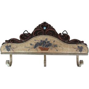 Decorative Art Resin Wall Mounted Hook Rack Cup Hooks Hanger Hooks Pothook with Blue Flowers, Home Decor