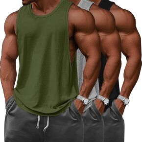 Ficerd 3 Pcs Big and Tall Men's Workout Tank Top Cotton Sleeveless Muscle Tee Gym Athletic Bodybuilding Cut Off Shirt