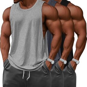 Ficerd 3 Pcs Big and Tall Men's Workout Tank Top Cotton Sleeveless Muscle Tee Gym Athletic Bodybuilding Cut Off Shirt