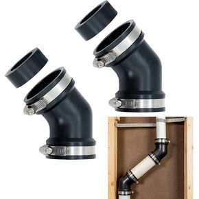 Fernco 2-Pack Qwik Ell 2 in. Hub 45-Degree Flexible PVC Elbow Fitting Includes Optional 1.5 in. Reducer Bushing