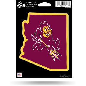 Rico Industries NCAA Arizona State Sun Devils - ASU State Shape 5" x 7" Vinyl Die-Cut Decal - Car/Truck/Home Accessory