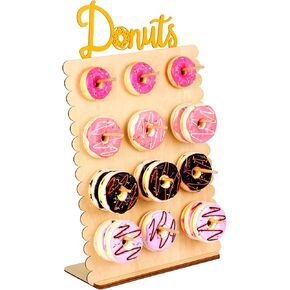 Reusable 12 Peg Donut Wall Stand for Party, Wooden Donut Display Board for Dessert Table Decoration (wood)
