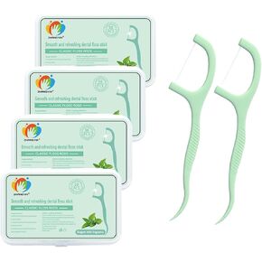 200 Count Floss Picks with 4 Travel Handy Cases, Mint Dental Floss Picks, Tooth Picks Flossers Keep Your Teeth Clean and Helps to Fight Tooth Decay, Floss Sticks for Family(200Count, Mint)