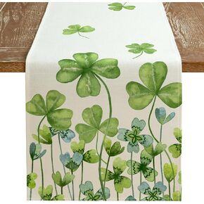 ARKENY St Patricks Day Table Runner 13x72 Inches, Green Shamrock Spring Seasonal Farmhouse Burlap Indoor Kitchen Dining Table Decorations for Home Party AT080-72