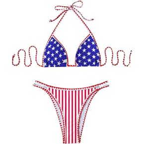 SweatyRocks Women's Striped Halter Triangle Bikini Sets High Cut Two Piece Bathing Suit