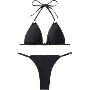 YIMISAN Sexy Two Piece Bikini Swimsuits for Women O-Ring Linked String Thong Bathing Suit