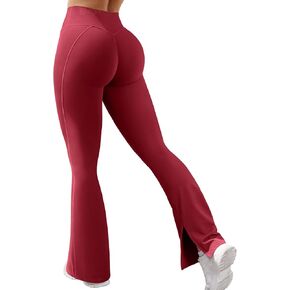 VOYJOY Womens Split Hem Legging Workout High Waist Mini Flared Leggings Casual Workout Gym Yoga Pants