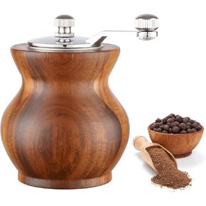 Pepper Grinder, Classical Hand Shake Wood Pepper Mills for Kitchen, Manual Wooden& Acrylic Pepper Grinder Hand Crank Salt Mill with Adjustable Coarseness, Great for Pepper, Sea Salt, Sesame