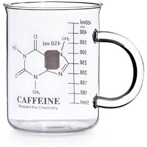 Caffeine Beaker Mug, Caffeine Molecule Mug - Chemistry Mug 16 oz Borosilicate Glass Coffee Mugs with Handle and Measuring for Coffee, Latte, Tea or Hot and Cold Beverage - Tea Coffee Mug