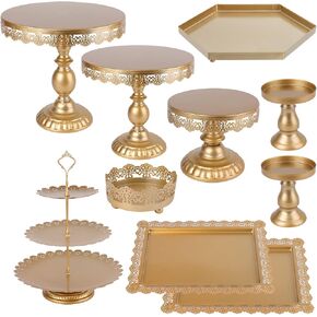 ZOOFOX 10 Pieces Cake Stands, Metal Cupcake Stand with Multiple Combination Styles, Dessert Plate Cake Serving Tray Fruit Candy Display Tower for Wedding, Birthday, Baby Shower, Tea Party (Gold)