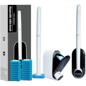 2pack يمكن التخلص من فرشاة المرحاض وحامل مع 16 عبوات وعاء المرحاض حل محلول تنظيف لتنظيف المرحاض ، مجموعة تنظيف الحمام ، الأسود (حزمة)