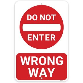 1PC Reflective Do Not Enter Wrong Way Sign, 18 x 12 Inches - Aluminum - No Exit No Outlet Dead End No Thru Traffic No Turn Around Sign