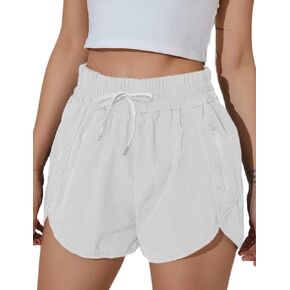 BMJL Women's Running Short Summer Athletic High Waisted Drawstring Causal Workout Sport Short with Pockets(M, White)