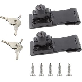 2PCS Keyed Hasp Lock, 4'' Zinc Alloy Hasp Latches, Black Twist Knob Keyed Locking Hasp for Cabinet Small Door