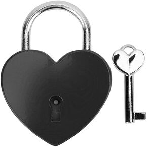 Treasure Chest Padlock,Mini Love Heart Shaped Metal Lock Colorful Diary Book Security Padlock with Key for Jewelry Box Purse Handbag Cabinet Lockers Letter Box (Black)