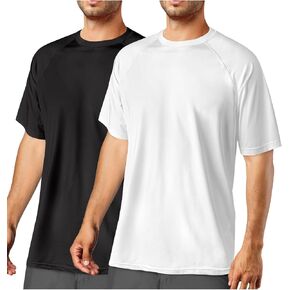 2Pack Rash Guard for Men Short Sleeve Sun Protection UV Swim Shirts Dry Fit UPF 50 Fishing Beach Water SPF Shirts Activewear Athletic Mens Sports Clothing Lightweight Black and White M