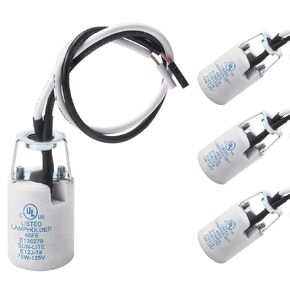 DiCUNO E12 Socket, Ceramic Candelabra E12 Lamp Holder Screw Base with Leads, UL Listed Porcelain Light Socket with 8 Inches Wired Lead for Halogen Incandescent LED Bulb, 4 Packs