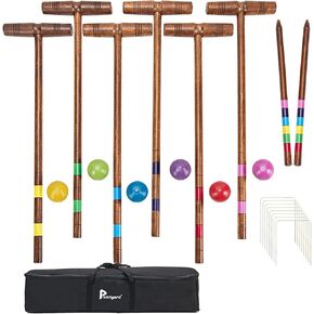 32’’ Six Player Croquet Set, Regulation [Vintage Archaize] Croquet Set with Wooden Mallets/Colored Ball/Wickets/Stakes for Adults/Teenagers/Family-Perfect for Lawn/Backyard Game/Park