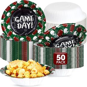 16 oz Football Paper Bowls Football Party Supplies Disposable Snack Bowls for Football Theme Party Game Day Sports Game Birthday Decoration Home Kitchen Holiday Decorations(50 Pcs)