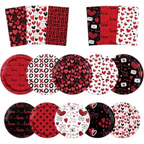 60Pcs Valentine's Day Paper Plates and Napkins Sets Heart Plates and Napkins Valentines Day Tableware with Heart and Love Valentine's Day Party Supplies Love Plates and Napkins Set Valentines Decor