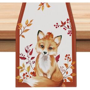 Bonhause Fall Fox Table Runner, Autumn Thanksgiving Deer Table Decor, Seasonal Fall Table Decoration for Kitchen Home Decor, 13x72 Inch Fall Animal Table Runner