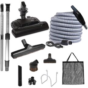 OVO Central Vacuum Carpet Deluxe Kit, 35ft ON/Off High-Voltage Hose with Pigtail, Deluxe 6 Adjustable Height Electric Carpet Beater, 12’’ Premium Floor Brush, Cleaning Tools and Easy Storage Acc.