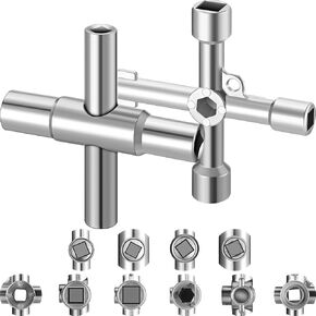 Chumia 2 Pieces Water Key 4-Way 6-Way Sillcock Key Wrench Handcuff Key Utility Key Kit Multifunctional Repair Tool Elevator Faucet Wrench Key for Valve Faucet Cabinet Opening Key and Spigots