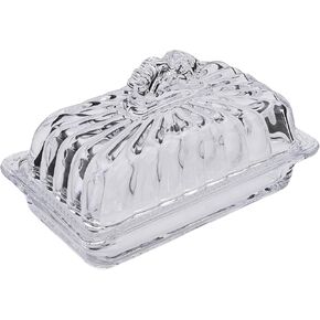Glass Butter Dish with Lid for Countertop Rectangular Transparent Butter Serving Tray Butter Dish for Refrigerator Butter Container (Transparent, 6.9"L x 4.13"W x 3.94"H)